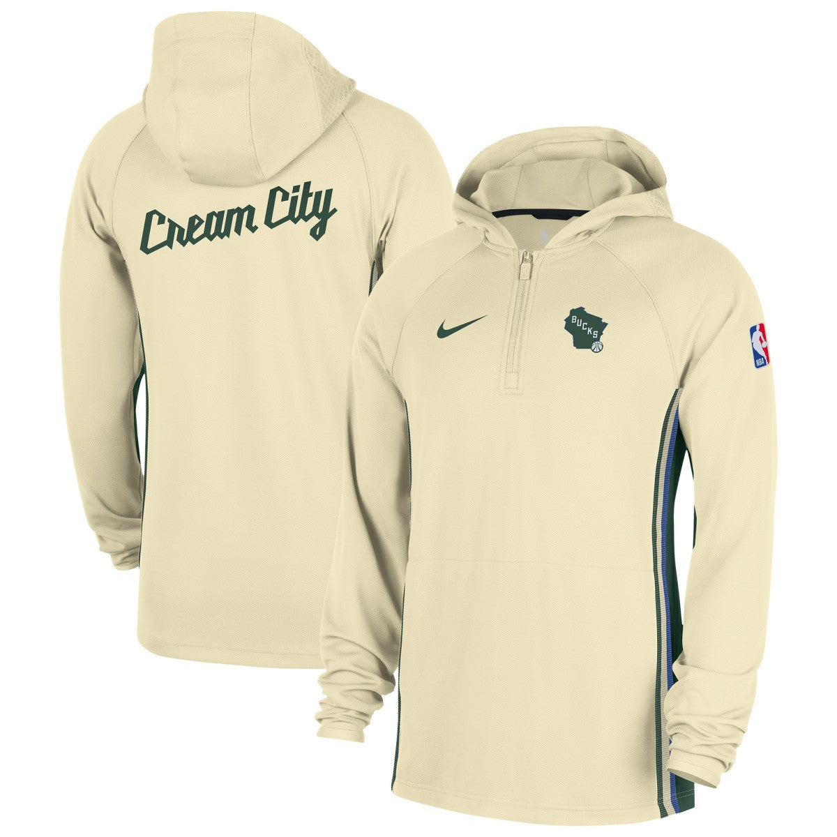 Nike Milwaukee Bucks 2025/26 City Edition Remix Authentic On-Court Quarter-Zip Dri-FIT Hooded Jacket White