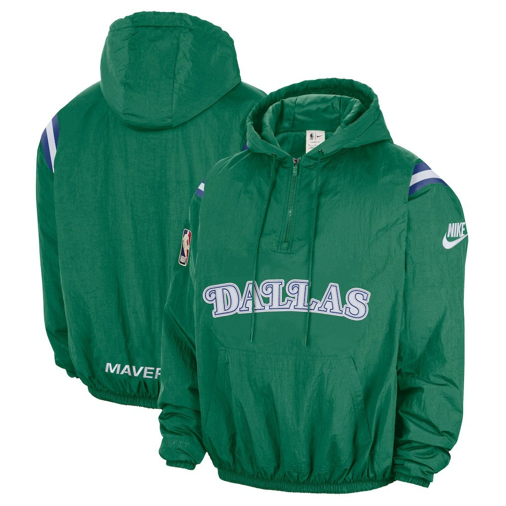 Nike Dallas Mavericks Hardwood Classics Therma-FIT Half-Zip Hooded Windbreaker Green