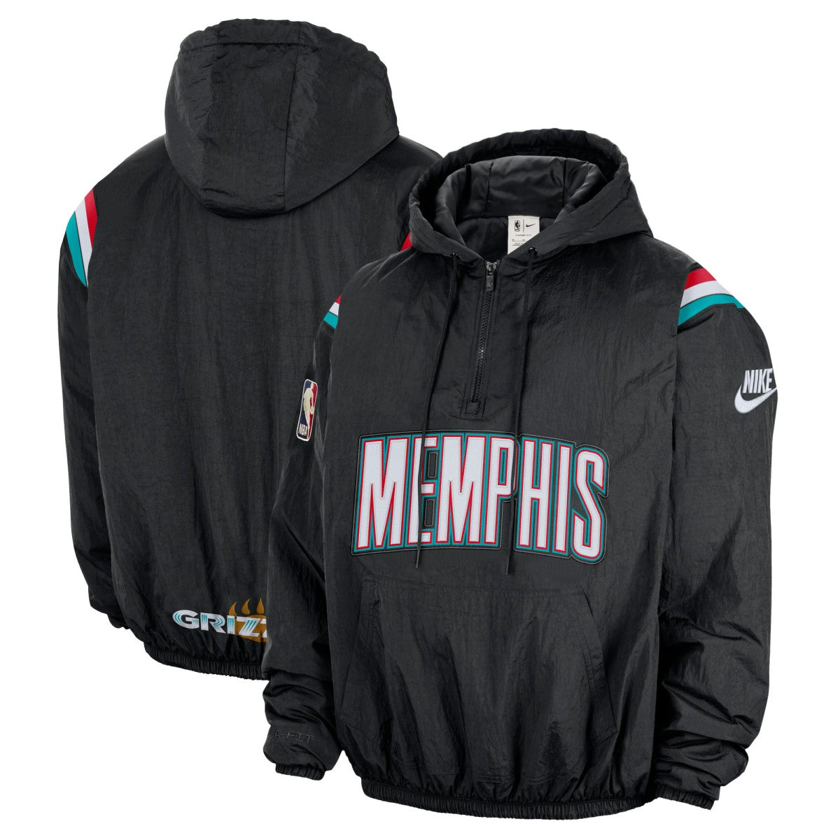 Nike Memphis Grizzlies Hardwood Classics Therma-FIT Half-Zip Hooded Windbreaker Black