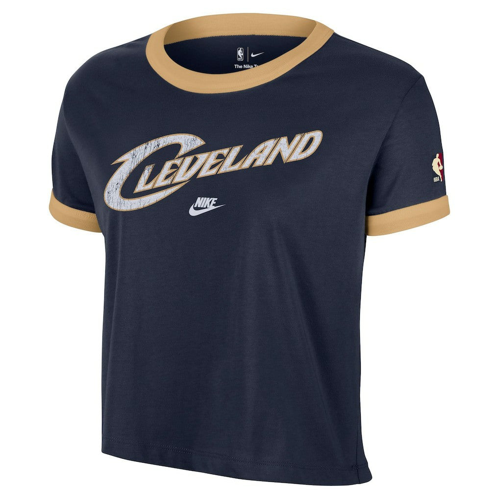Nike Cleveland Cavaliers Women's Classic Edition Hardwood Classics Essential Vintage Ringer T-Shirt Navy