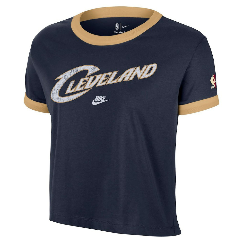 Nike Cleveland Cavaliers Women's Classic Edition Hardwood Classics Essential Vintage Ringer T-Shirt Navy