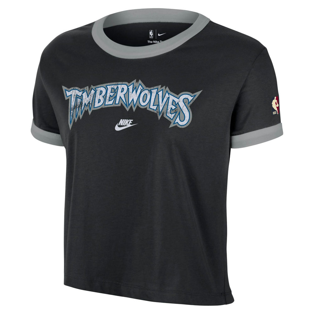 Nike Minnesota Timberwolves Women's Classic Edition Hardwood Classics Essential Vintage Ringer T-Shirt Black