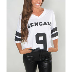Joe Burrow Cincinnati Bengals Cuce Women's Crystal V-Neck Tunic - White - NFL