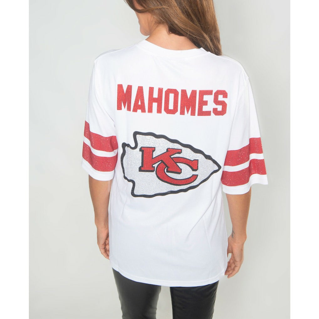 Kansas City Chiefs Cuce Women's Crystal V-Neck Tunic - White - NFL
