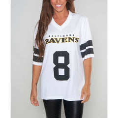 Lamar Jackson Baltimore Ravens Cuce Women's Crystal V-Neck Tunic - White - NFL