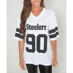 T.J. Watt Pittsburgh Steelers Cuce Women's Crystal V-Neck Tunic - White - NFL