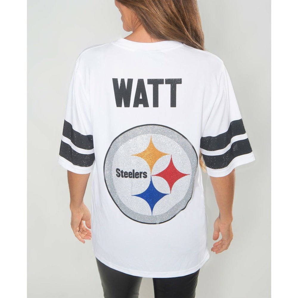 T.J. Watt Pittsburgh Steelers Cuce Women's Crystal V-Neck Tunic - White - NFL