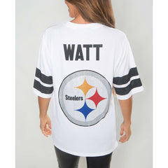 T.J. Watt Pittsburgh Steelers Cuce Women's Crystal V-Neck Tunic - White - NFL