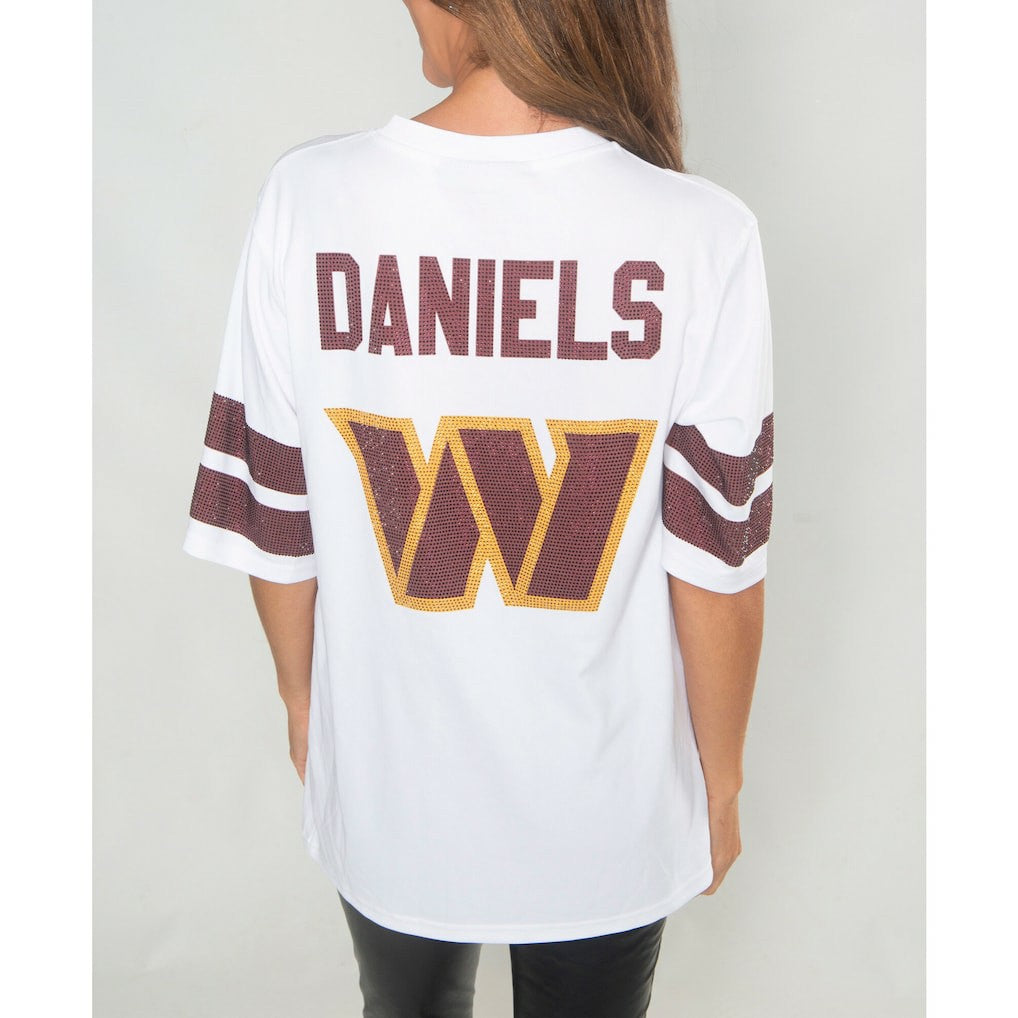 Jayden Daniels Washington Commanders Cuce Women's Crystal V-Neck Tunic - White - NFL