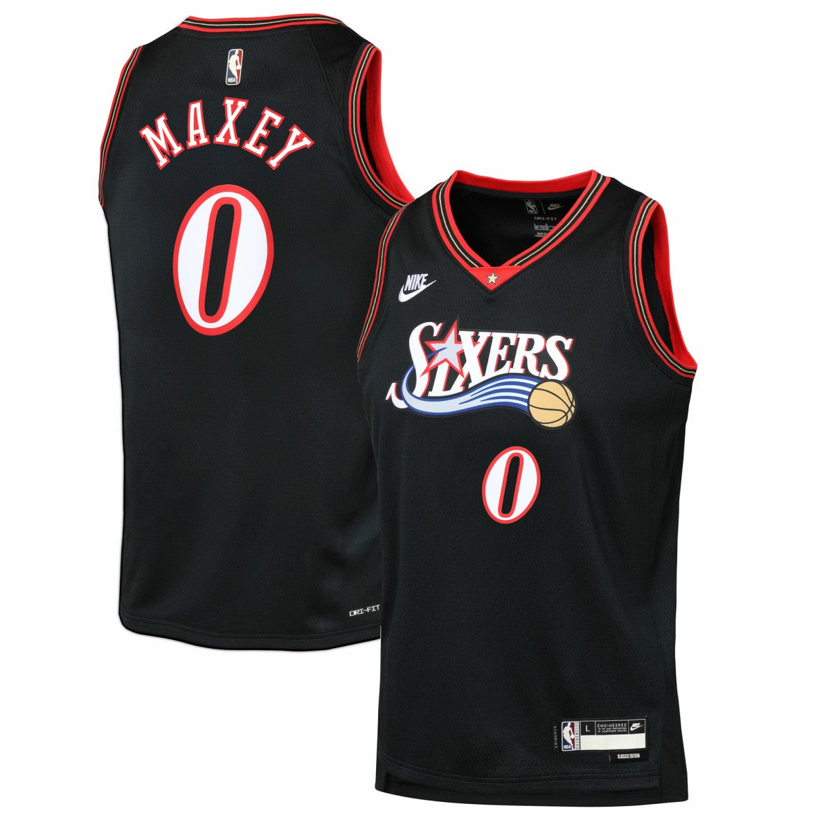 Nike Tyrese Maxey Philadelphia 76ers Youth Swingman Jersey Classic Edition Black