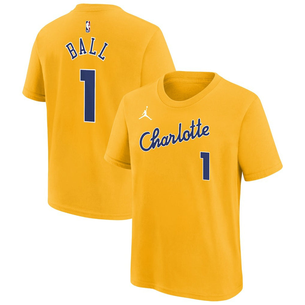 Nike LaMelo Ball Charlotte Hornets Youth 2025/26 City Edition Name & Number T-Shirt Yellow