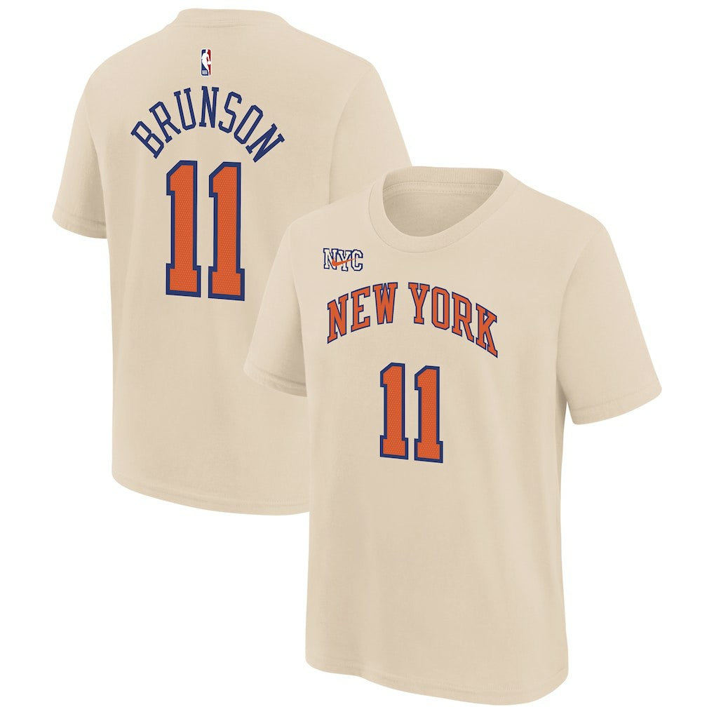 Nike Jalen Brunson New York Knicks Youth 2025/26 City Edition Name & Number T-Shirt Cream