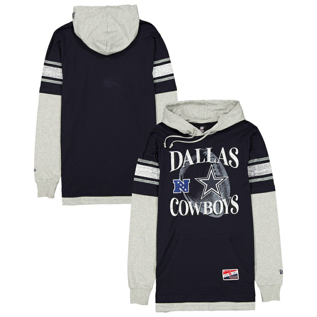 Dallas Cowboys New Era Twofer Layered Long Sleeve Hoodie T-Shirt - Navy - NFL