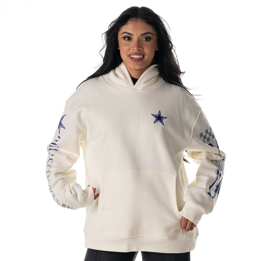 Dallas Cowboys The Wild Collective Unisex Stacked Graphic Sleeve Fleece Hoodie - White - NFL