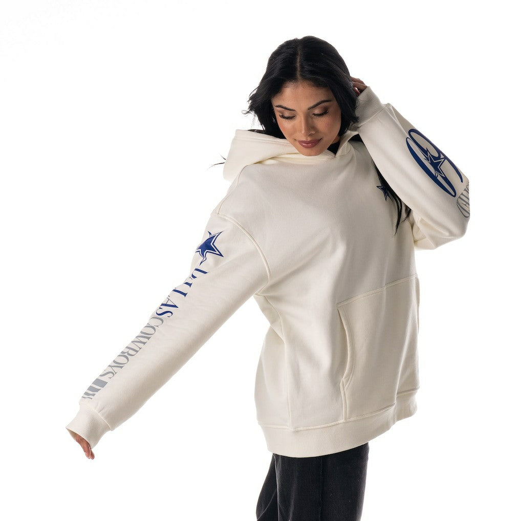 Dallas Cowboys The Wild Collective Unisex Stacked Graphic Sleeve Fleece Hoodie - White - NFL