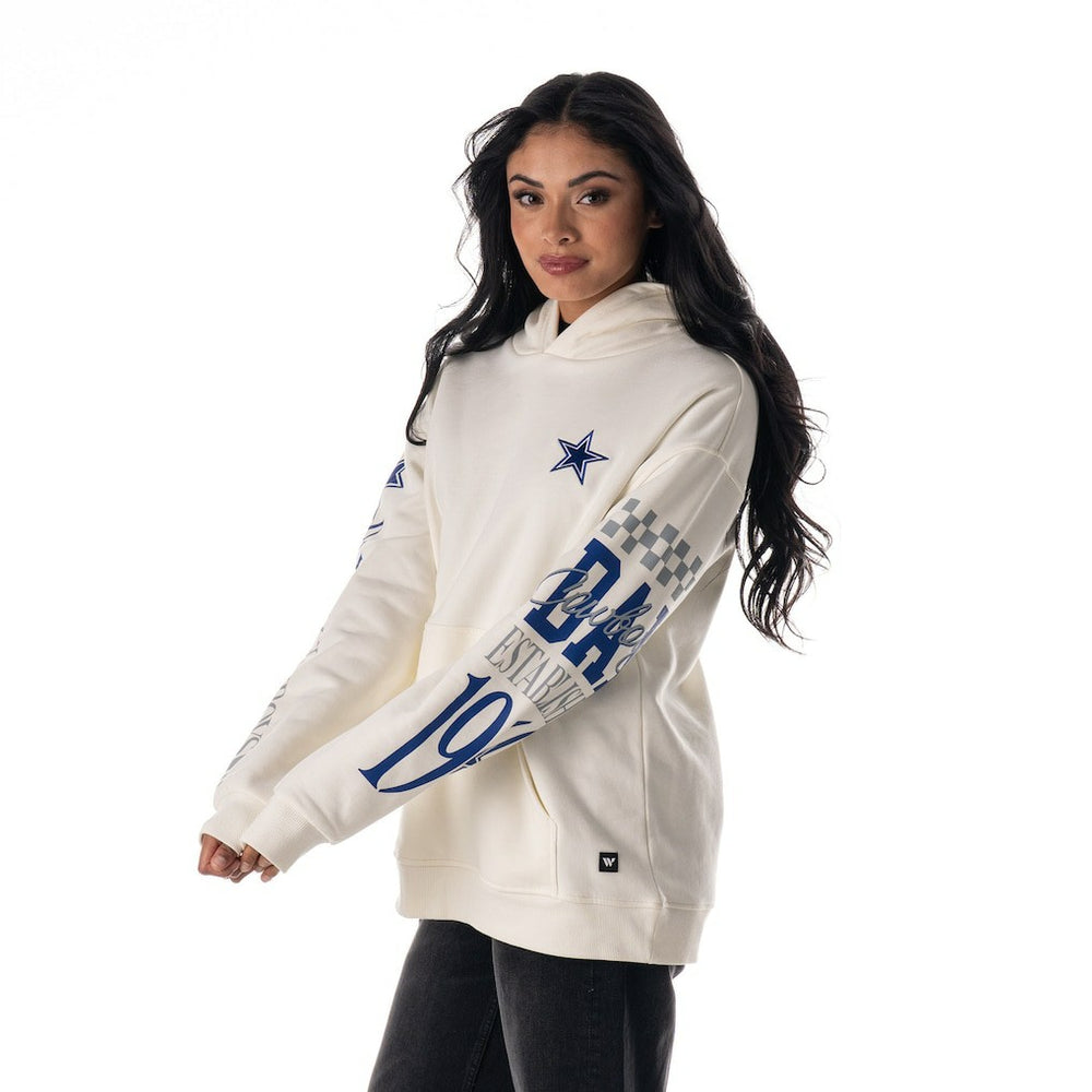 Dallas Cowboys The Wild Collective Unisex Stacked Graphic Sleeve Fleece Hoodie - White - NFL