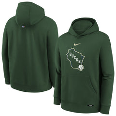 Nike Milwaukee Bucks Youth 2025/26 City Edition Club Fleece Pullover Hoodie Hunter Green
