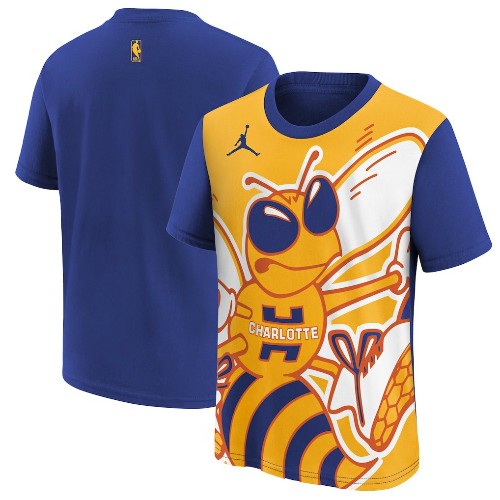 Charlotte Hornets Jordan Brand Youth 2025/26 City Edition Max90 T-Shirt Blue/Yellow