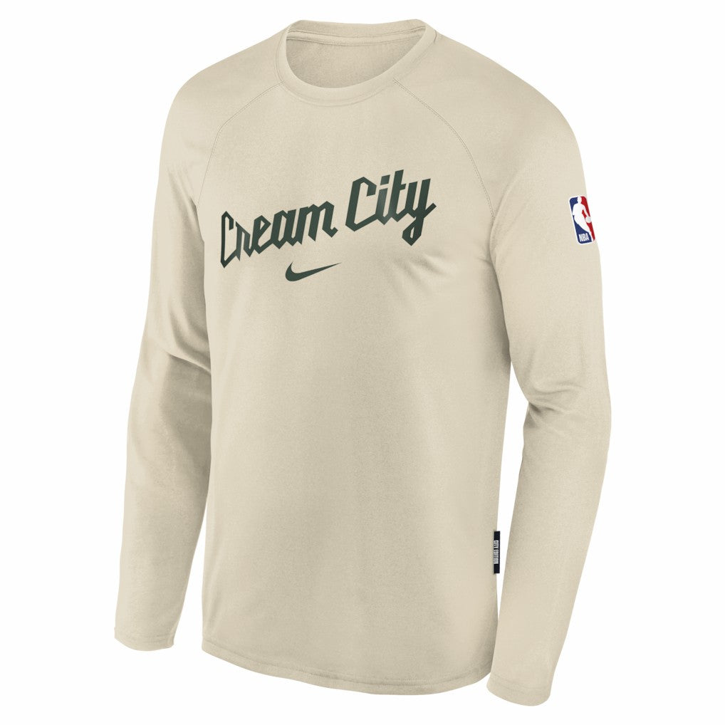 Nike Milwaukee Bucks Youth 2025/26 City Edition Dri-Fit Long Sleeve Game Top White