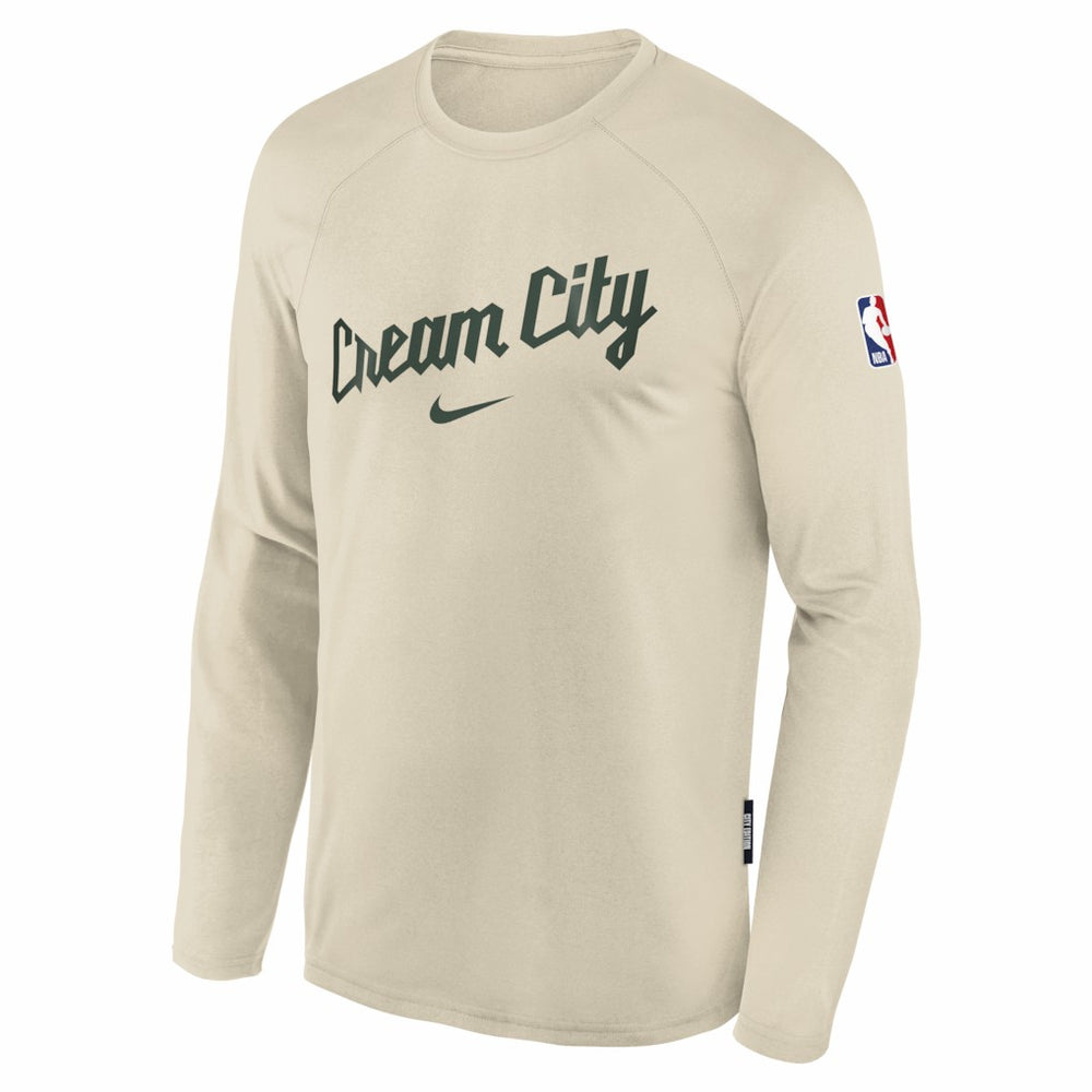 Nike Milwaukee Bucks Youth 2025/26 City Edition Dri-Fit Long Sleeve Game Top White