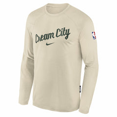Nike Milwaukee Bucks Youth 2025/26 City Edition Dri-Fit Long Sleeve Game Top White