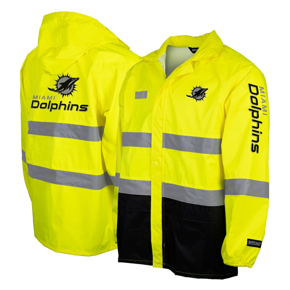 Miami Dolphins Hi-Vis Safety Waterproof Rainshell Full-Zip Hooded Jacket - Yellow - NFL