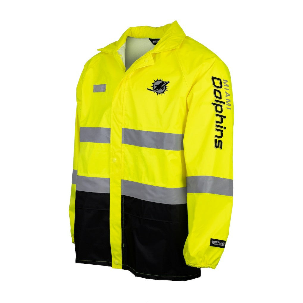 Miami Dolphins Hi-Vis Safety Waterproof Rainshell Full-Zip Hooded Jacket - Yellow - NFL