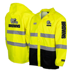 Cleveland Browns Hi-Vis Safety Waterproof Rainshell Full-Zip Hooded Jacket - Yellow - NFL