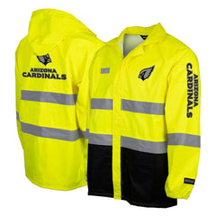 Arizona Cardinals Hi-Vis Safety Waterproof Rainshell Full-Zip Hooded Jacket - Yellow - NFL