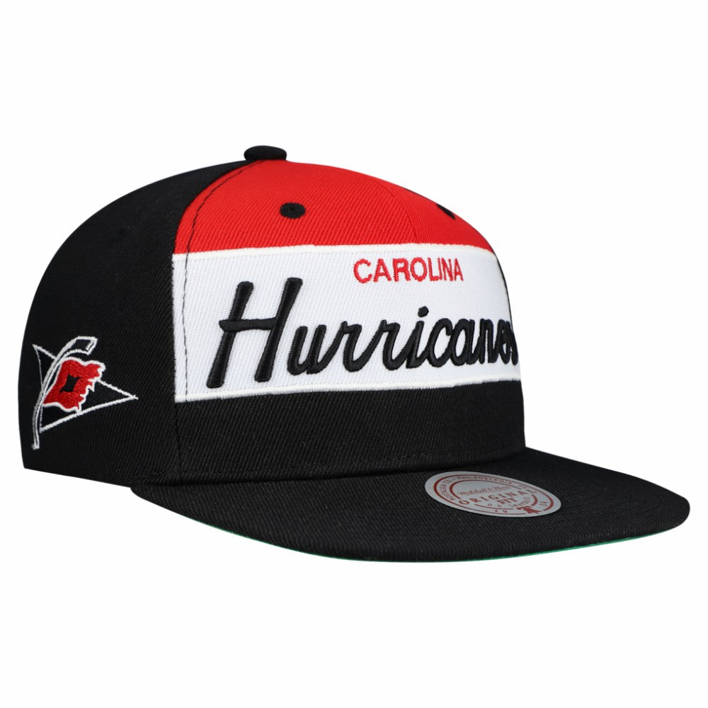 Carolina Hurricanes Mitchell & Ness Retro Script Colorblock Snapback Hat - Black | NHL online