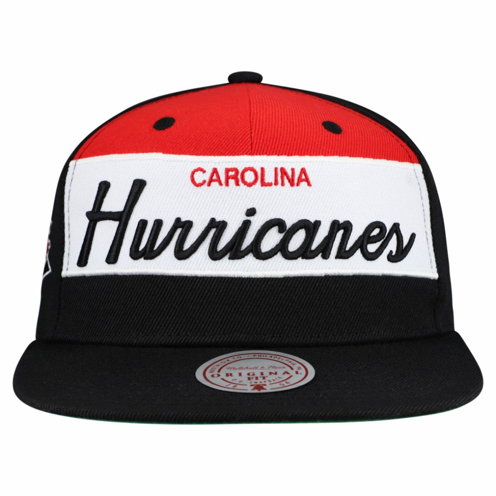Carolina Hurricanes Mitchell & Ness Retro Script Colorblock Snapback Hat - Black | NHL online