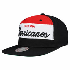 Carolina Hurricanes Mitchell & Ness Retro Script Colorblock Snapback Hat - Black | NHL online