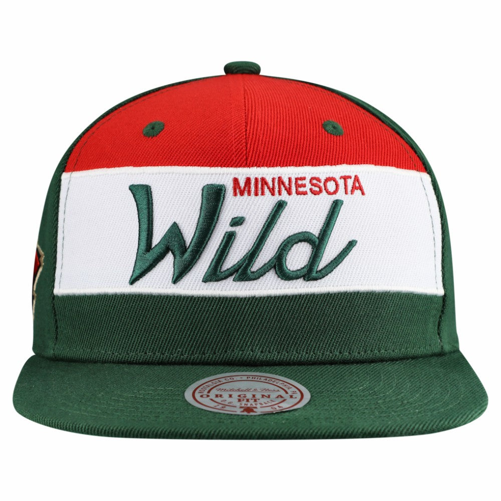 Minnesota Wild Mitchell & Ness Retro Script Colorblock Snapback Hat - Green | NHL discount