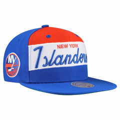 New York Islanders Mitchell & Ness Retro Script Colorblock Snapback Hat - Royal | NHL on sale