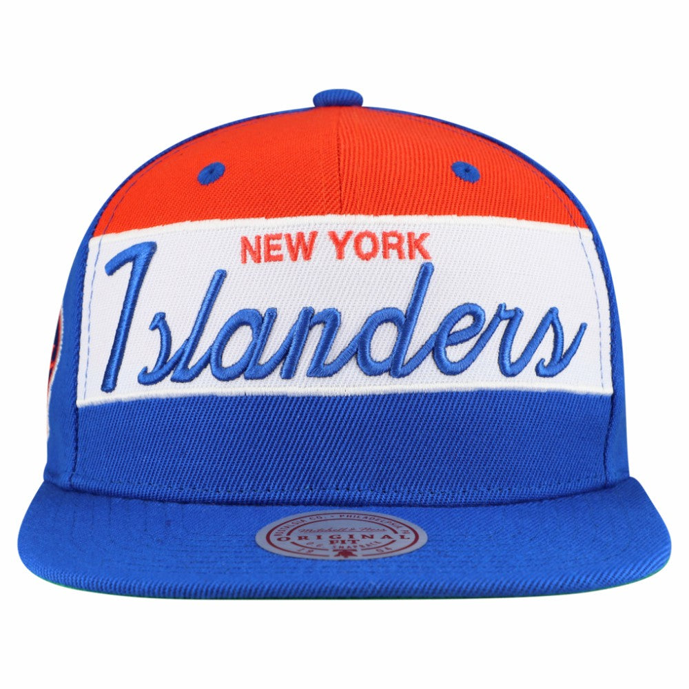New York Islanders Mitchell & Ness Retro Script Colorblock Snapback Hat - Royal | NHL on sale