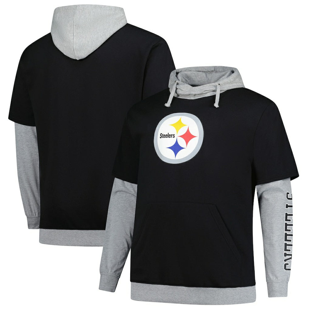Pittsburgh Steelers Big & Tall Twofer Pullover Hoodie - Black/Heather Gray - Fanatics