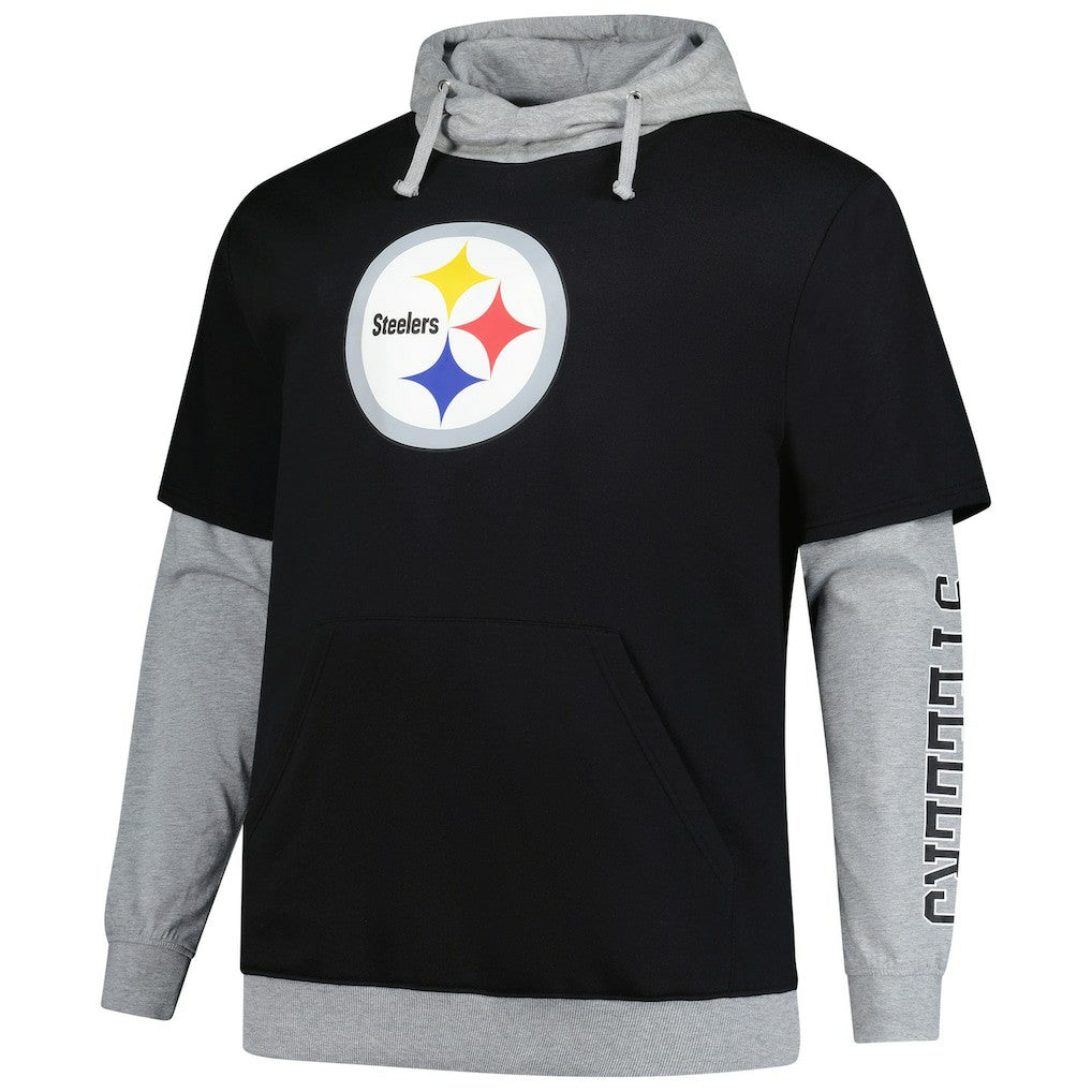 Pittsburgh Steelers Big & Tall Twofer Pullover Hoodie - Black/Heather Gray - Fanatics