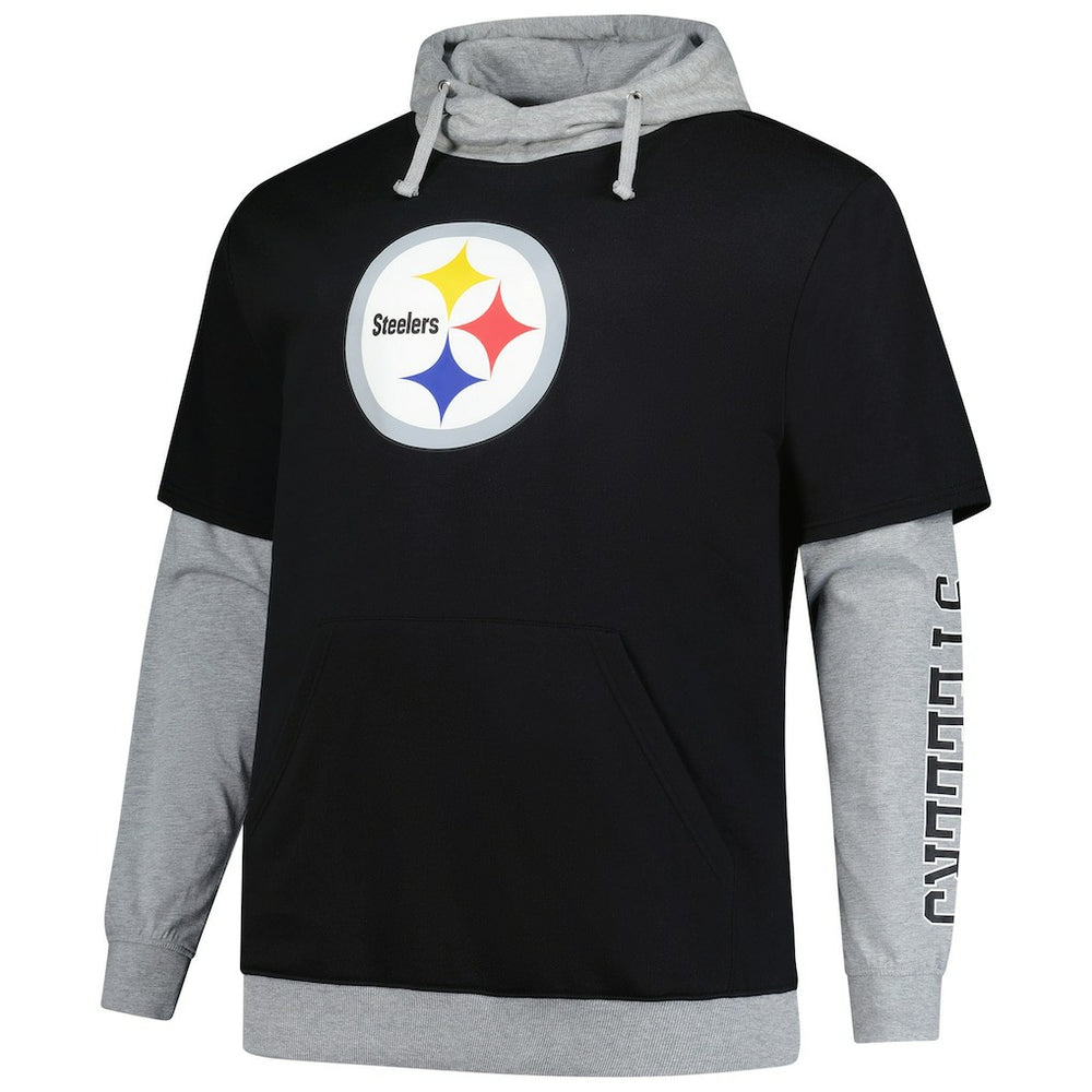 Pittsburgh Steelers Big & Tall Twofer Pullover Hoodie - Black/Heather Gray - Fanatics