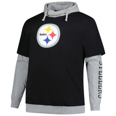 Pittsburgh Steelers Big & Tall Twofer Pullover Hoodie - Black/Heather Gray - Fanatics