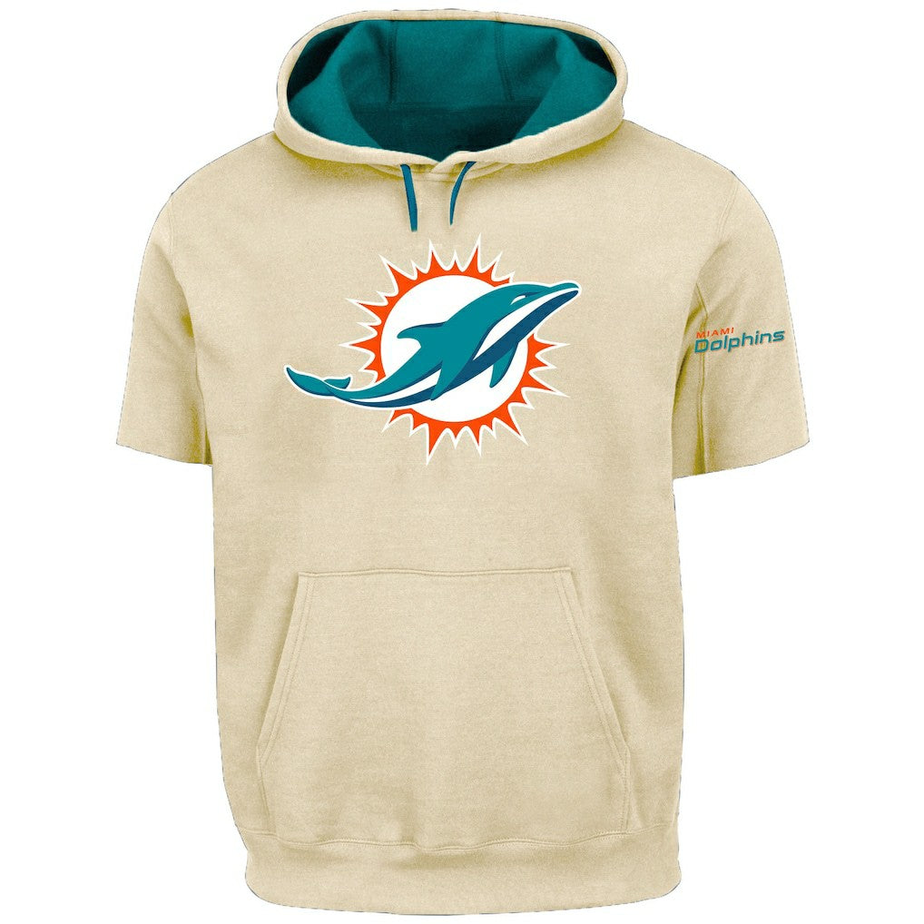 Miami Dolphins Profile Big & Tall Chest Print and Logo Short Sleeve Pullover Hoodie - Oatmeal - NFL