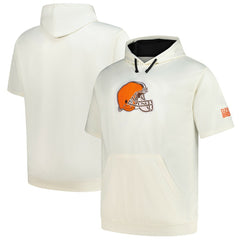 Cleveland Browns Profile Big & Tall Chest Print and Logo Short Sleeve Pullover Hoodie - Oatmeal - NFL