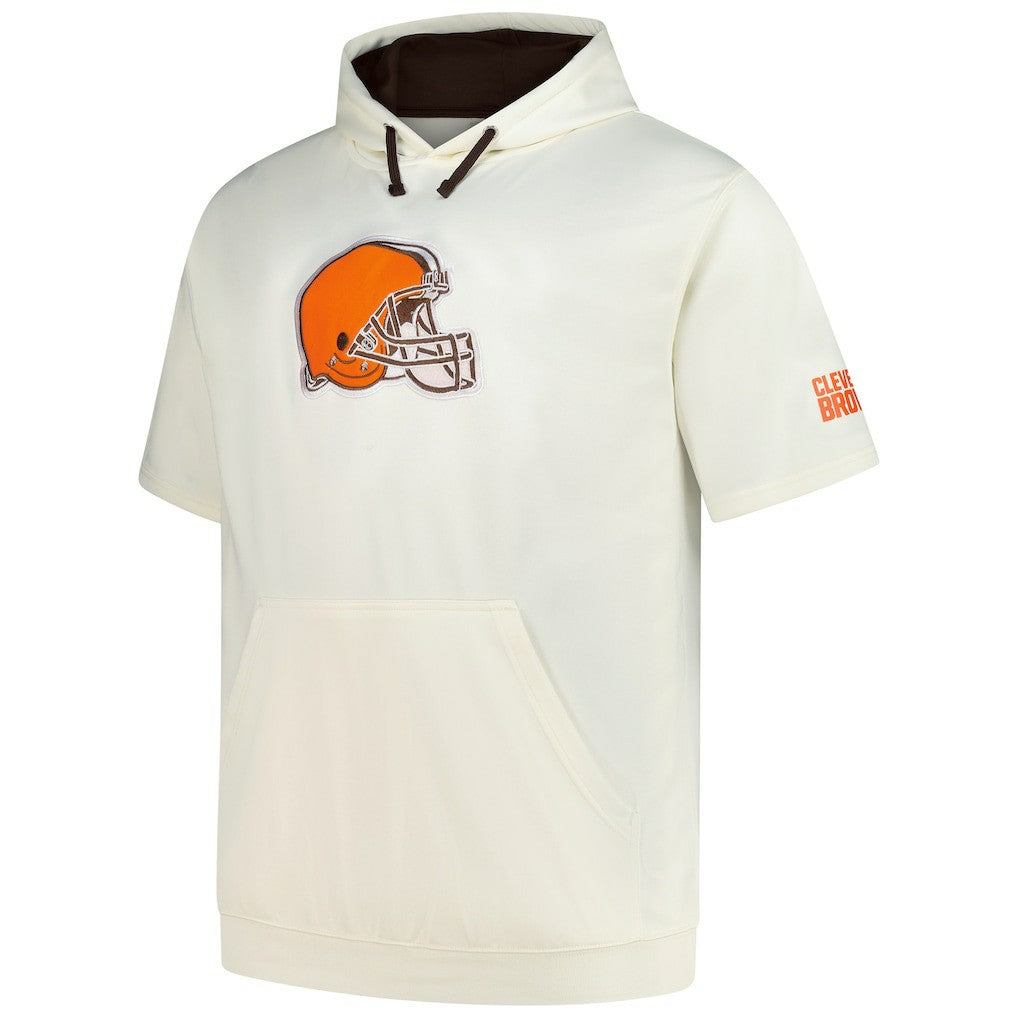 Cleveland Browns Profile Big & Tall Chest Print and Logo Short Sleeve Pullover Hoodie - Oatmeal - NFL