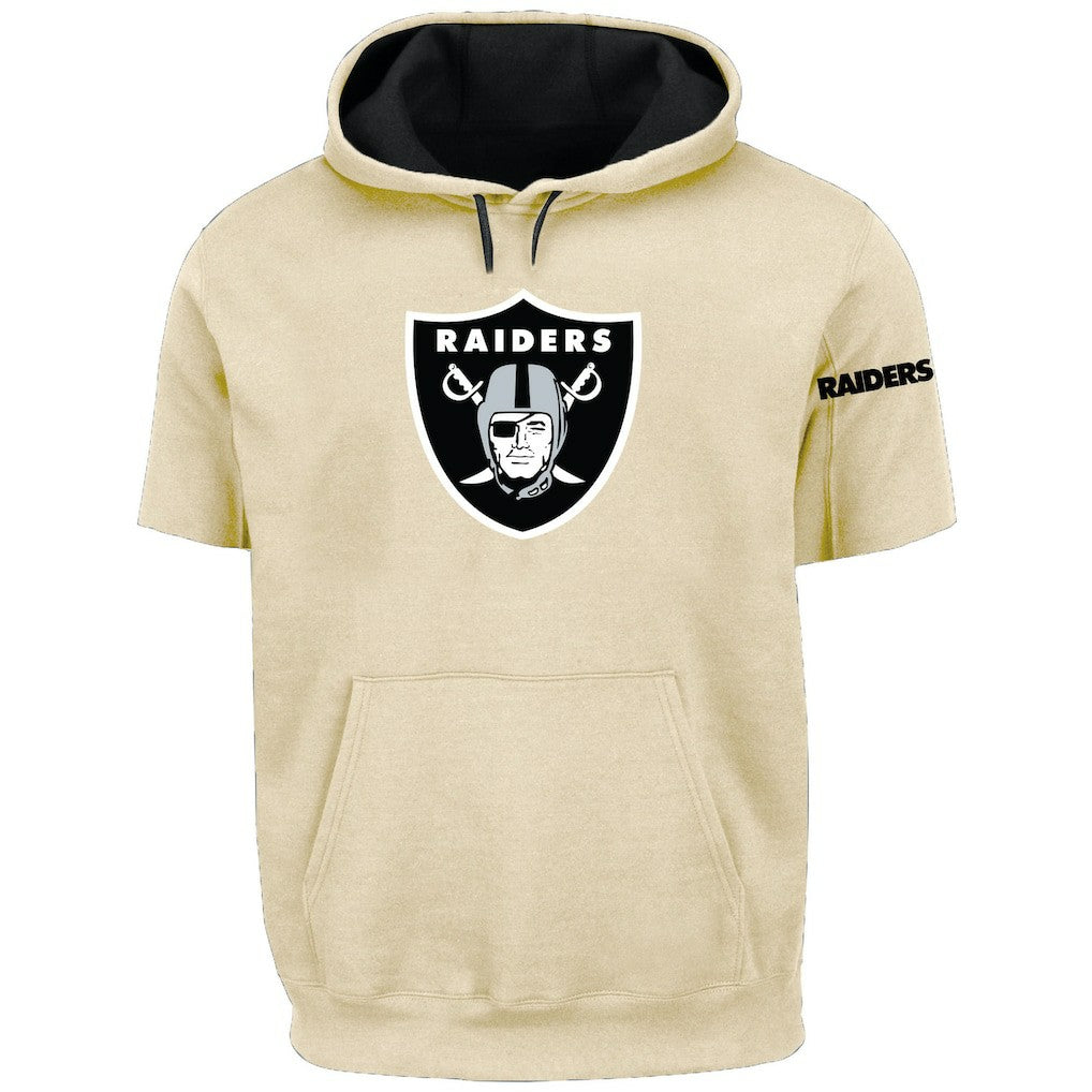 Las Vegas Raiders Profile Big & Tall Chest Print and Logo Short Sleeve Pullover Hoodie - Oatmeal - NFL