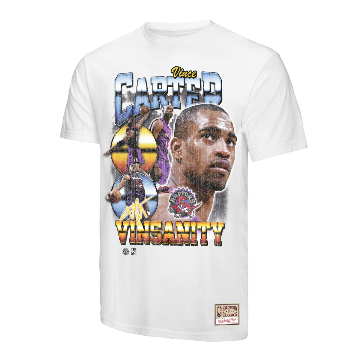 Mitchell & Ness Vince Carter Toronto Raptors Hardwood Classics Commemorative Player Collage T-Shirt White