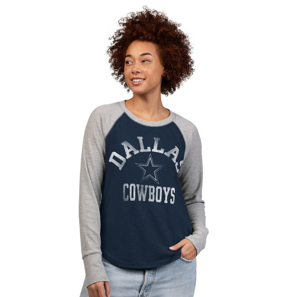 Dallas Cowboys G-III 4Her by Carl Banks Women's Waffle Knit Raglan Long-Sleeve T-Shirt - Navy/Gray - NFL