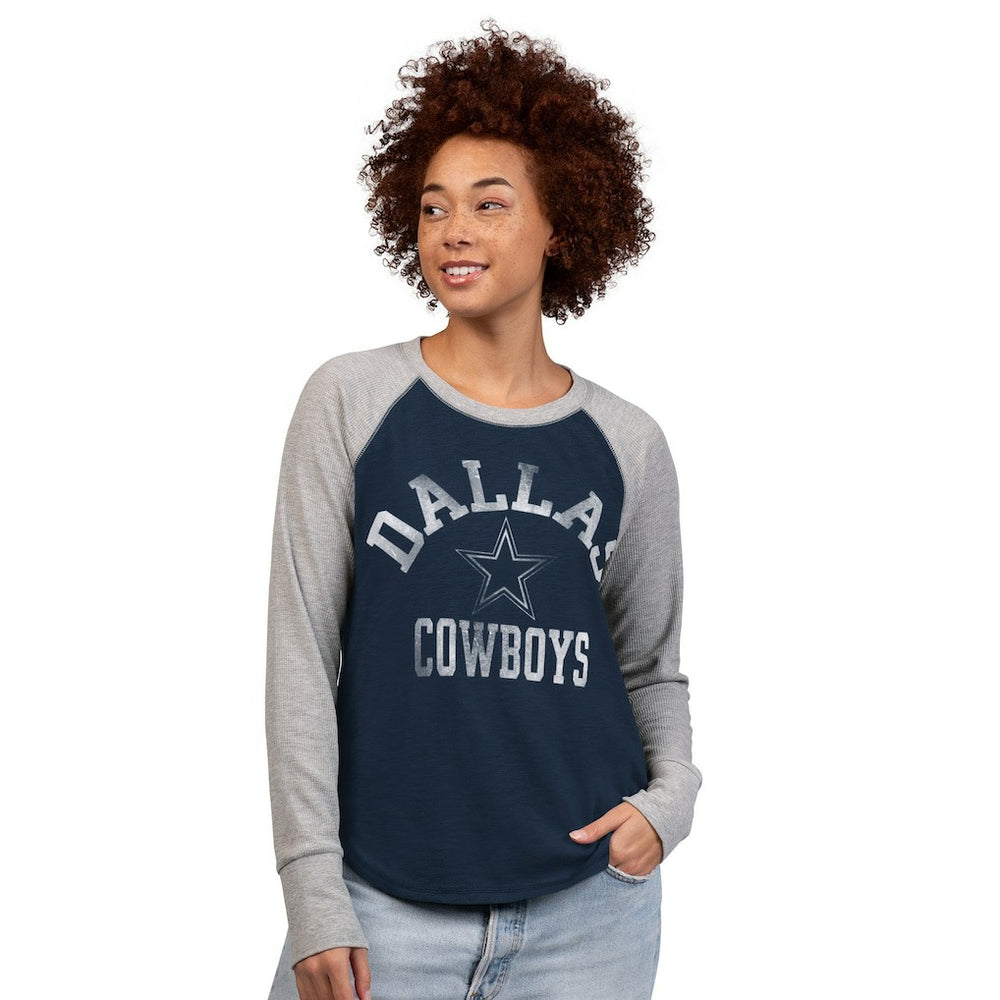 Dallas Cowboys G-III 4Her by Carl Banks Women's Waffle Knit Raglan Long-Sleeve T-Shirt - Navy/Gray - NFL