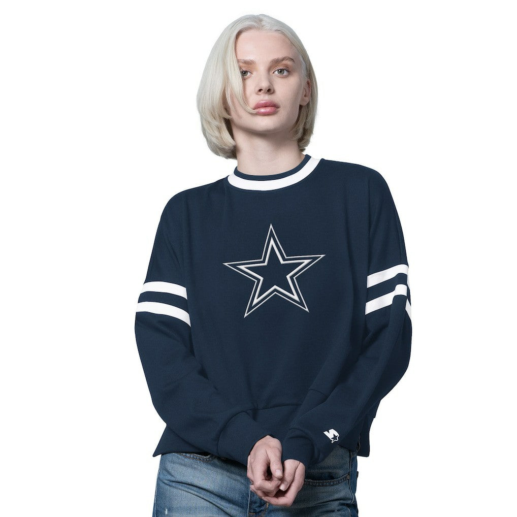 Dallas Cowboys Starter Women's Rally Drop Shoulder Cropped Sweatshirt - Navy - NFL