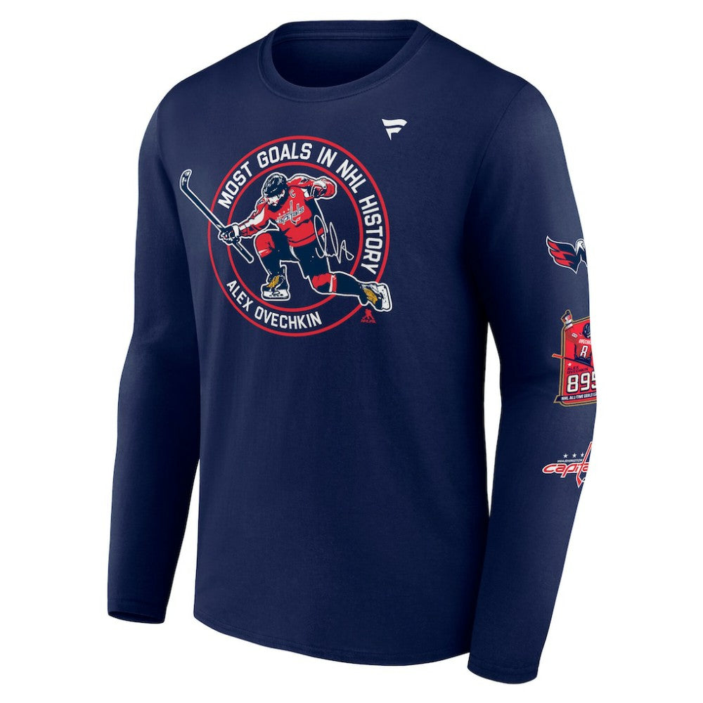 Alexander Ovechkin Washington Capitals Fanatics NHL All-Time Leading Goal Scorer Badges Long Sleeve T-Shirt - Athletic Navy | Fanatics Lifestyle