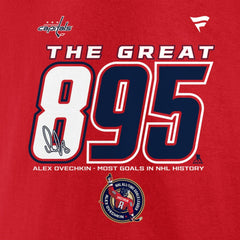 Alexander Ovechkin Washington Capitals Fanatics NHL All-Time Leading Goal Scorer The Great 895 T-Shirt - Red | Fanatics Lifestyle