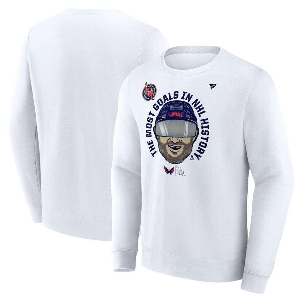 Alexander Ovechkin Washington Capitals Fanatics NHL All-Time Leading Goal Scorer GR8 Caricature Fleece Pullover Sweatshirt - White | Fanatics sale